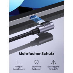 USB-C zu Gewinkelt USB-C Kabel 2m Nylongeflechthülle 60W
