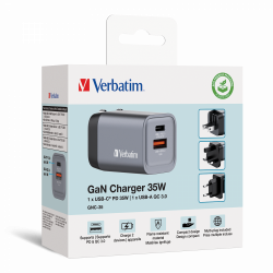 Verbatim 35W GaN Kompaktes Reise-Ladegerät für EU, UK und US